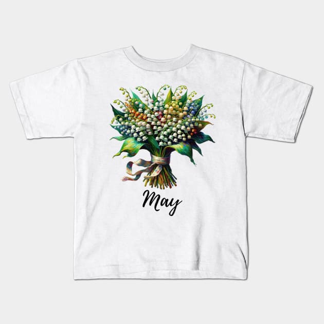 Lily of the Valley Flower Shirt, Vintage Watercolor Floral Tshirt, May Birth Month, Mothers Day Gift, Boho Garden Tee, Cottagecore TShirt Kids T-Shirt by HoosierDaddy